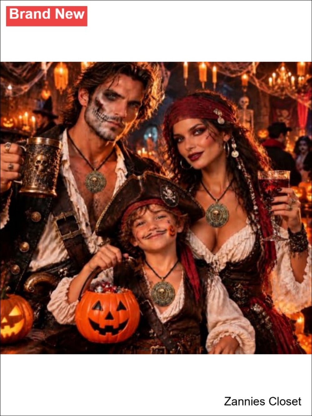 π» Pirate Skull Coin Necklace Halloween Costume Jewelry Men Women - Picture 4 of 6